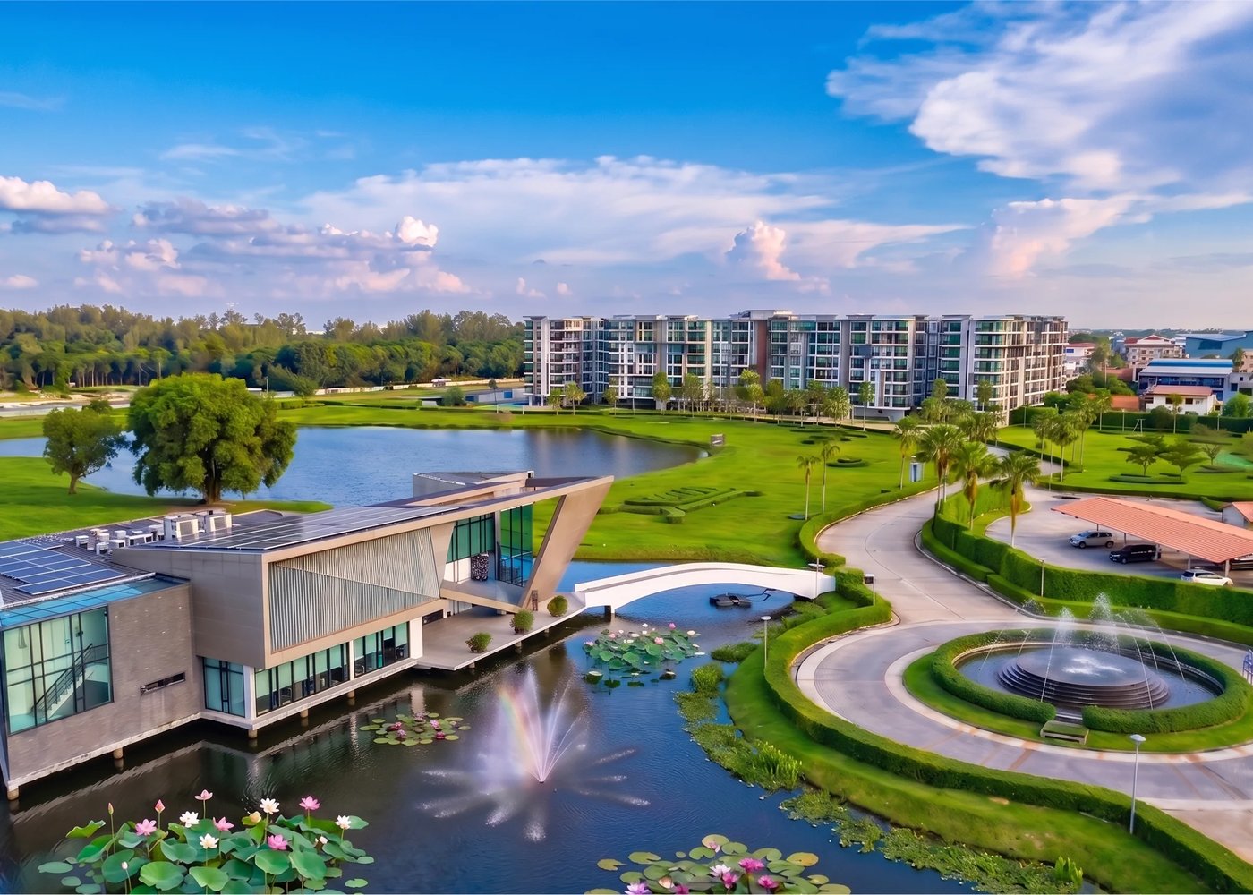 Royal Lee Terminal — aerial view over the lagoon and residential buildings